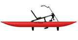 Lateral view of red waterbike with seat.