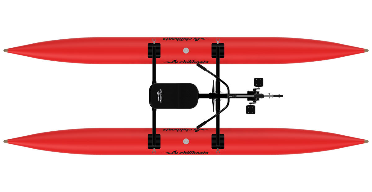 Top view of red waterbike with seat.
