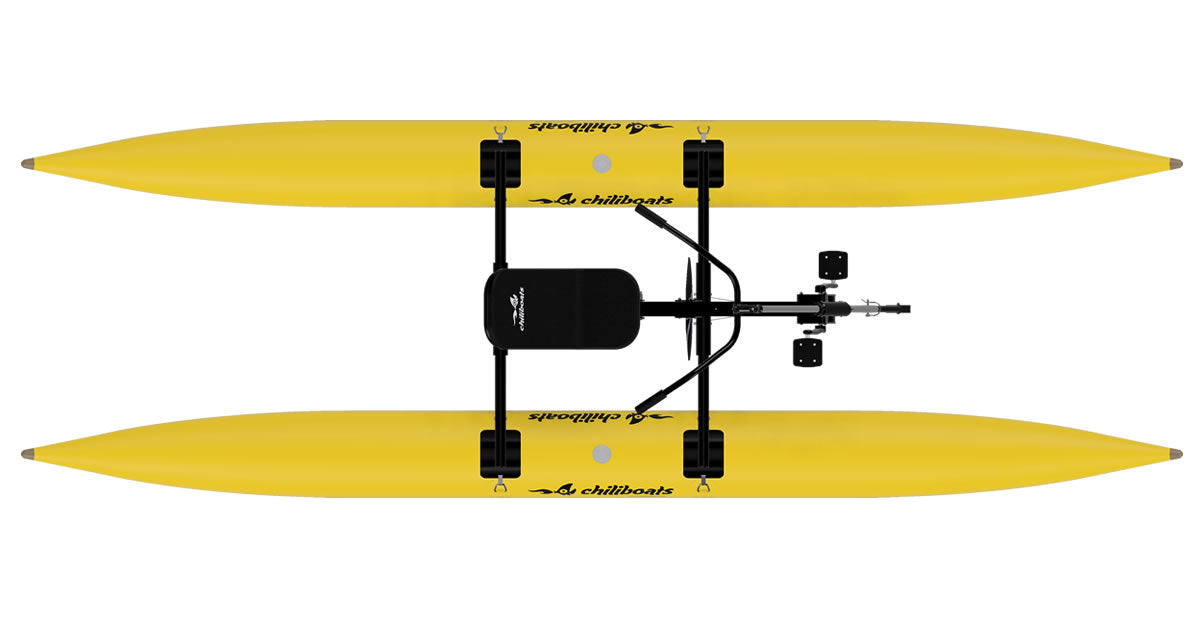 Top view of yellow waterbike with seat.