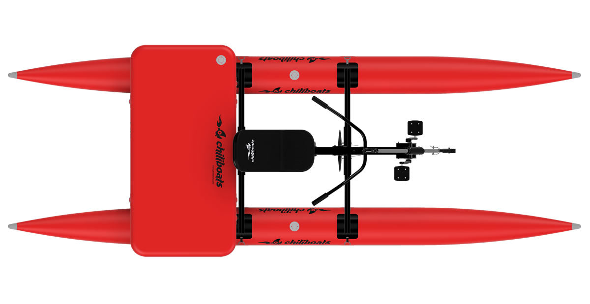 Top view of red waterbike with deck.