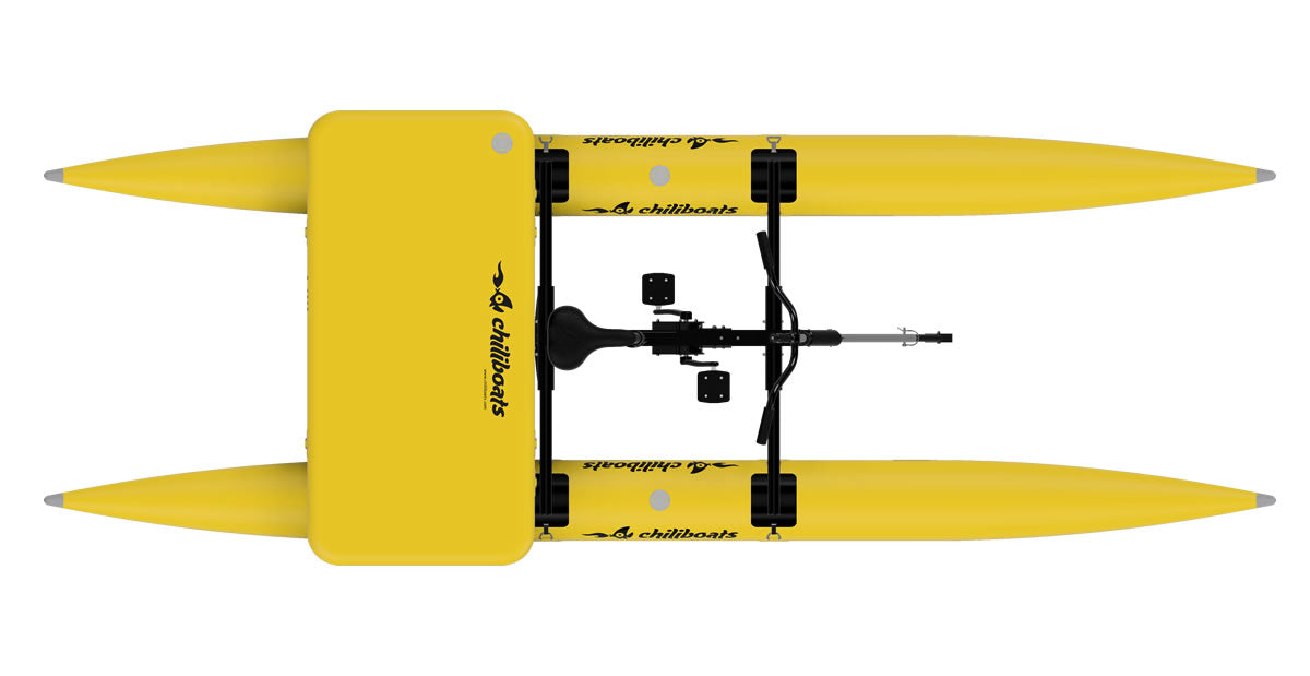 Top view of yellow waterbike with deck.