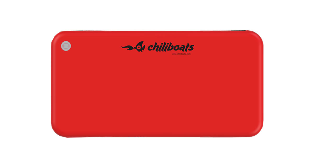 Red inflatable deck top view.